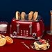 Roter Mond 4 Slice Toaster Retro Stainless Steel with Bagel Defrost Cancel Function, 6 Browning Settings, Extre Wide Slot and Removable Crumb Tray, Red, ST033