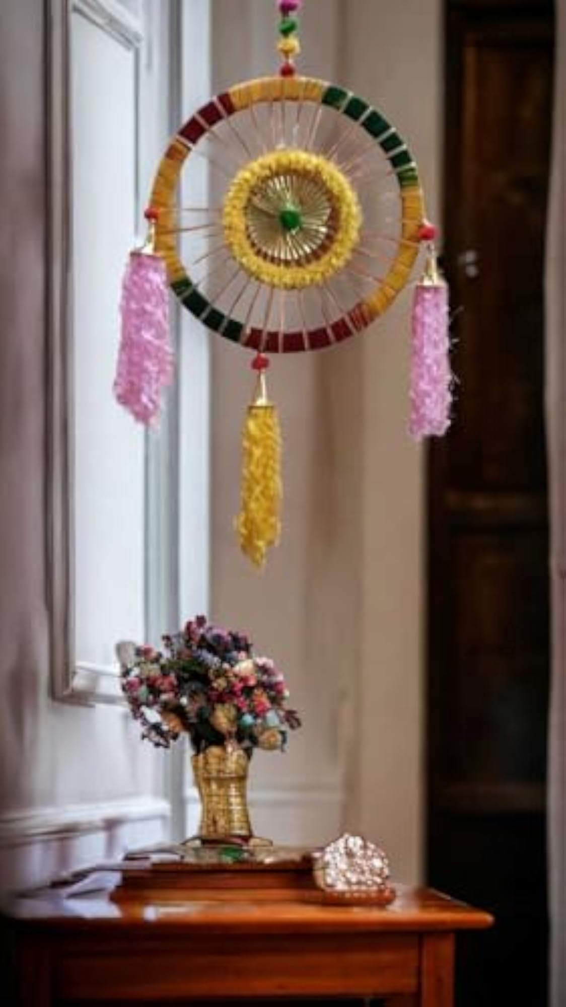 Handmade Feather Dream Catcher Wall Art, Pink Decor