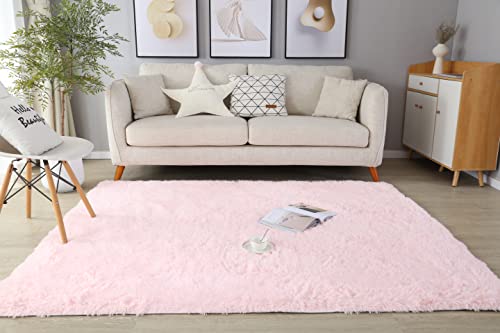 LYKEJI Tapis pour Enfants Chambre Tapis de Décoration Moelleux Shaggy Longues Soft pour Salon Antidérapant pour Salon Chambre de Plancher (120x160cm, Rose)