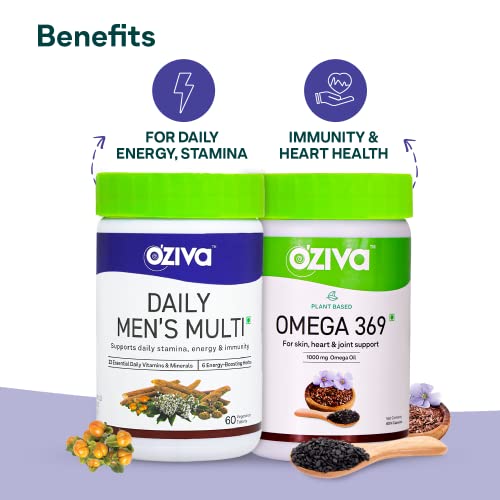 OZiva Wellness Combo For Men (60 Veg Tablets of Daily Men’s Multi with Multivitamins & Minerals And 60 Veg Capsules of Omega 369 With Vegan Omega) For Energy Stamina Immunity &... - Image 4