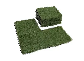 Golden Moon Grass Tile Series PP Interlocking Grass Deck Tiles, Artificial Anti-wear Turf Tiles, 1'x1' (9 Pieces)