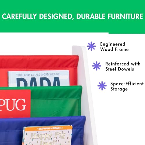 Image of Humble Crew Children's Bookcase Storage Rack with 4 Tiers, Children's Bookrack, Bookshelf, White /Primary
