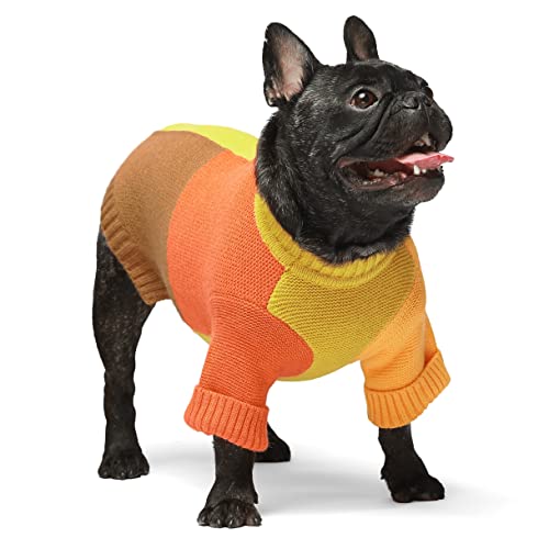 Fitwarm Color Block Dog Sweater, Knitted Pet Coat, Dog Winter Clothes for Small Dogs Boy Girl, Cat Apparel, Orange, Yellow, Coffee, Medium