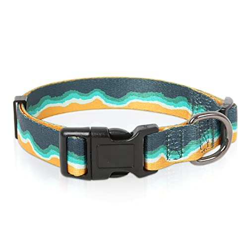HEELE Collar para Perros con Hebilla de Liberación Rápida, Cómodos, Ajustable, Lindos Patrones, Floral Collar para Perro Pequeño Mediano Grande, Olas del Mar, M