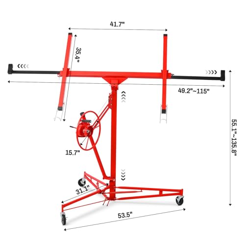 Hootata 11FT Drywall Lift Panel Hoist, 150LBS Heavy Duty Lifter for Sheetrock with Adjustable Telescopic Arm & 3 Locking Wheels for Easy Panel Installation, Rolling Drywall Lift for Construction - Thumbnail 2