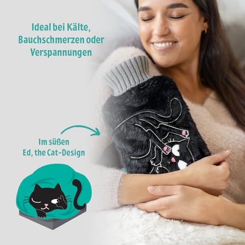 moses. Ed the Cat Plüsch-Wärmflasche mit Bezug – Wärmflasche mit weichem Überzug im frechen Katzen-Design 700 ml Fassungsvermögen, Geschenkidee für Katzenfans
