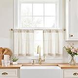 jinchan Kitchen Curtains Linen Tier Curtains 20 Inch Farmhouse Cafe Style Country Rustic Rod Pocket Light Filtering for Laundry Room Bathroom Sink RV Small Window 2 Panels Beige