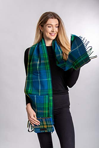 Patrick King Woollen Company Long Merino Wool Scarf with Pockets - Nova Scotia Fringed Plaid Oversized Scarf 10" x 69" for Men Women Made of Heavy Warm Wool Thick Durable3