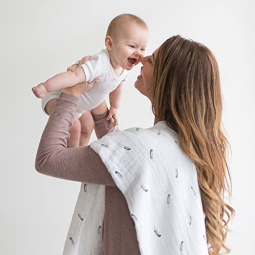 Image of Amazing Baby Muslin Swaddle Blanket, Premium Cotton, Little Feather, Gray & Soft Black