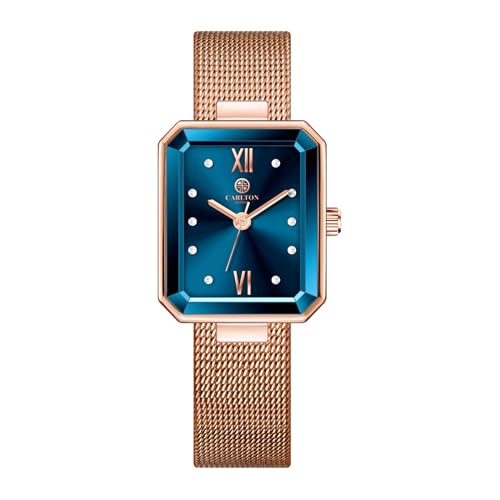 Image of Carlton London Women Brixton Analog Watch, Rectangle Dial, Stainless Steel Mesh Strap, Quartz Movement, 30M Water Resistant, Casual Wear