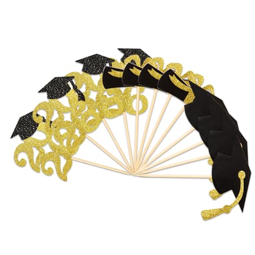 Image of 2026 Gold Glitter Graduation Cupcake Topper | Food /Appetizer Picks Class of 2026 Graduation Party Supplies(24pcs)