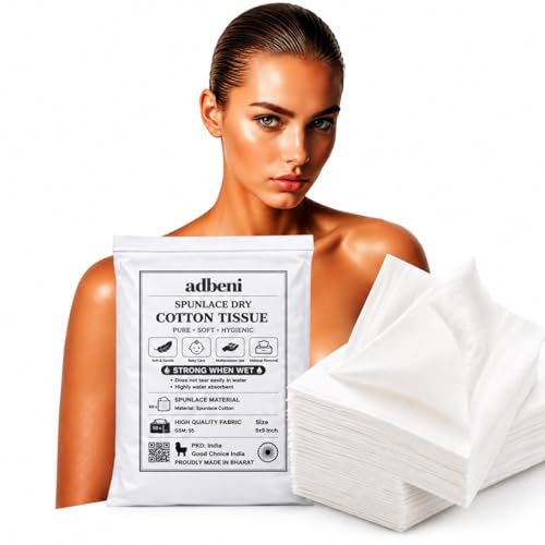 Image of Adbeni Disposable Face Towels | Premium Spunlace Cotton | Pack of 50 | Wet & Dry Use 9x9 Inch | Soft Facial Wipes | Ideal for Cleaning Makeup Removal, Salon, Spa, Baby Care, Skin Care & Travel