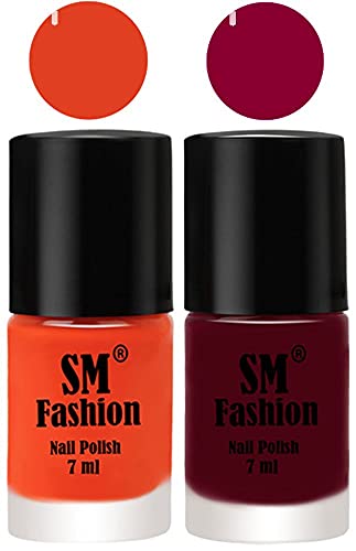 Image of Long Lasting Nail Polish | Nail Paint Combo 7 ml Each) - Set of 2 Reddish Orange -Boysenberry