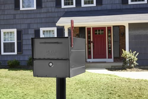 Image of Architectural Mailboxes Oasis Eclipse Locking Post Mount Mailbox, Pewter | Galvanized steel build for outside with with a pry-resistant lock, and weather-resistant build. USPS approved.
