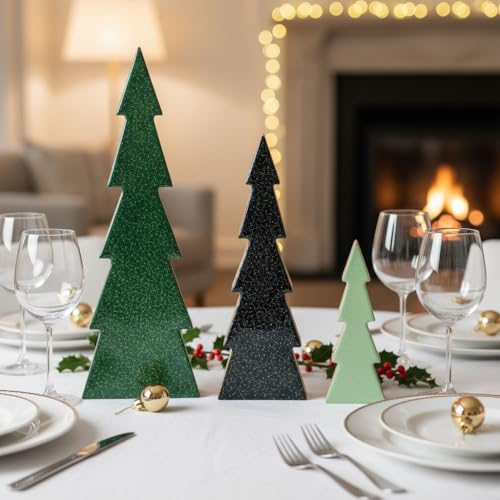 3er Set Deko Aufsteller Tannenbaum H15-30cm Grün Schwarz Holz...