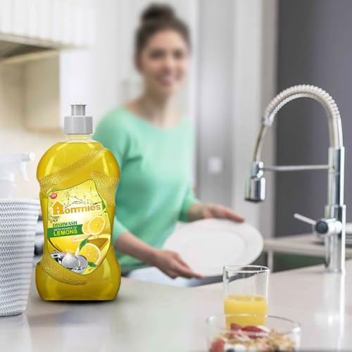 Image of Hommies Lemon Fragrance 1 Litre Dishwash Liquid Gel Refill Pack | Leaves No Residue | Grease Cleaner For Utensils - Liquid Kitchen Soap - 500 Ml x Pack of 2