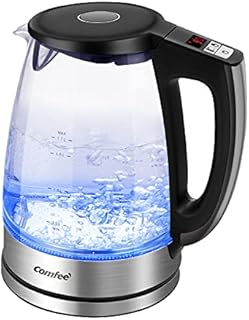 COMFEE' Glass Electric Kettle with Temperature Selection, 1.7L Hot Water Boiler BPA-Free, Cordless with LED Indicator, 2200W Fast Boil, Keep Warm Function, Auto Shut-Off and Boil-Dry Protection