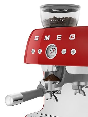 Image of Smeg EGF03 Semi-Automatic Espresso Machine with Built-In Grinder, Dual Thermoblock, 50's Retro Style - Red (120 V)