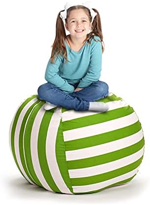 Creative QT Stuff ’n Sit Extra Large 38’’ Bean Bag Storage Cover for Stuffed Animals & Toys – Green & White Stripe – Toddler & Kids’ Rooms Organizer – Giant Beanbag Great Plush Toy Hammock Alternative
