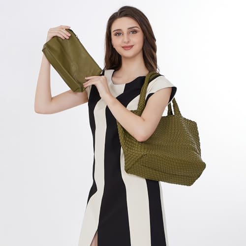 Image of Woven Tote Bag Womens Purse Vegan Leather Shoulder Handbags Fashion Summer Beach Tote Bags Large Travel Totes