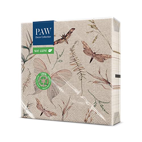 PAW Servilletas 3 capas 33 x 33 cm. 20 piezas Decoración de mesa Naturaleza, hojas, mariposas, Ideal para fiestas de cumpleaños, barbacoas de jardín, fiestas con amigos Cover