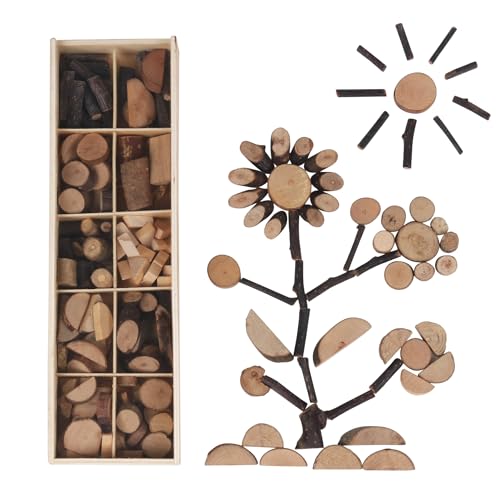 Candywood Wooden Unfinished Craft Kits Toy Unfinished Natural Wood Slices Loose Part Play DIY Wood Slices Kit for Toddler 3+ (UN_S)