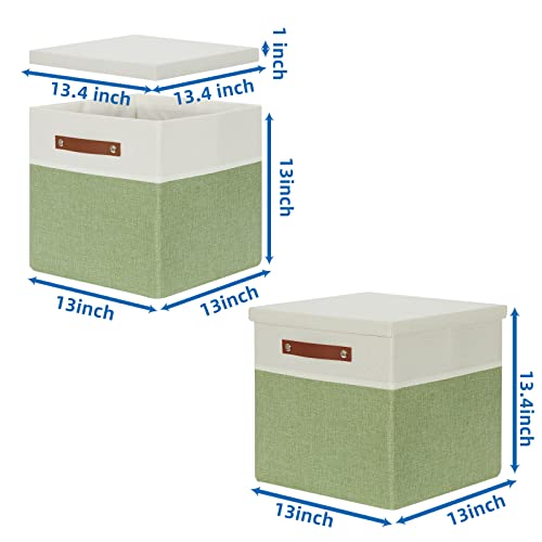 Temary Fabric Storage Cubes Bins With Lids Storage Baskets 13X13 Foldable Storage Bins Cubes Boxes, Canvas Storage Bin For Shelves, Bedroom, Nursery, Closet (White&Green, 13X13X13Inch) #TOP1