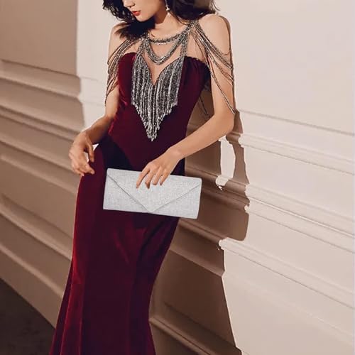 Larcenciel Clutch Damen, Glitzer Abendtasche Umhngetasche mit Abnehmbarer Kette, Modische Handtasche Elegante Envelope Tasche Kettentasche Schultertaschen fr Abschlussball, Party