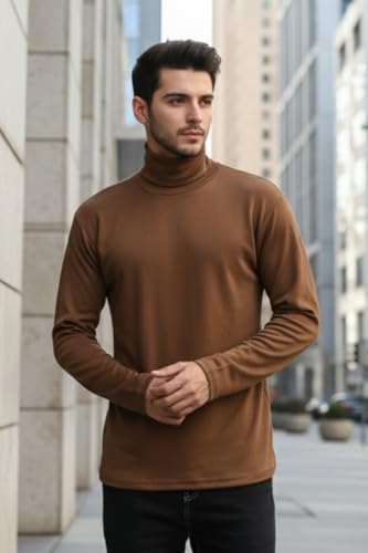 Image of CHKOKKO Winter Wear Cotton Plain Full Sleeve Turtle Neck Regular Fit T Shirt For Men