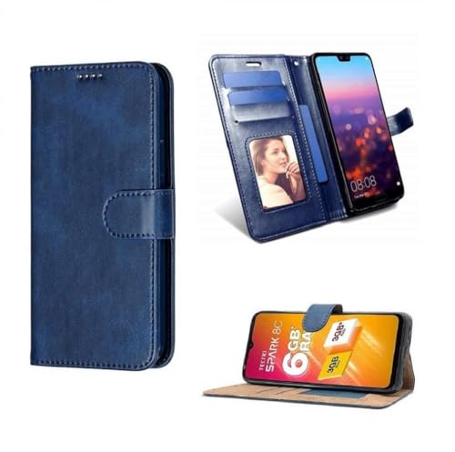 Image of Vintage Magnatic Closer Matte Leather Flip Cover for Compatible Model with Vivo V2420 / Vivo Y29 5G - Navy Blue