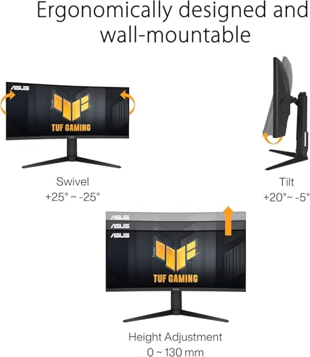 Image of ASUS TUF Gaming 34 inch 1440P 1500R Curved Monitor (VG34VQL3A) - QHD (3440 x 1440), 180Hz, 1ms, Extreme Low Motion Blur, Freesync Premium Pro, 125% sRGB, DisplayHDR 400, Height Adjustable, 3 year warranty