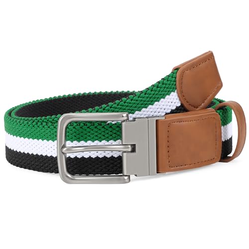 SANSTHS Reversible Braided Belt for Men and Women, Elastic Stretch Woven Golf Belts for Men, Casual Jeans Sports Work 1 3/8