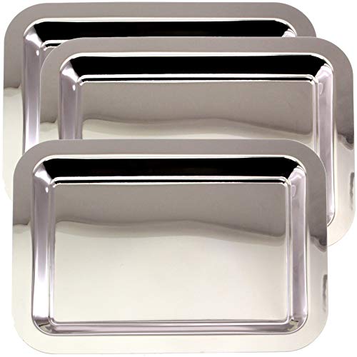 Maro Megastore - Bandeja rectangular cromada para servir (3 unidades, 35,5 x 10,2 cm)