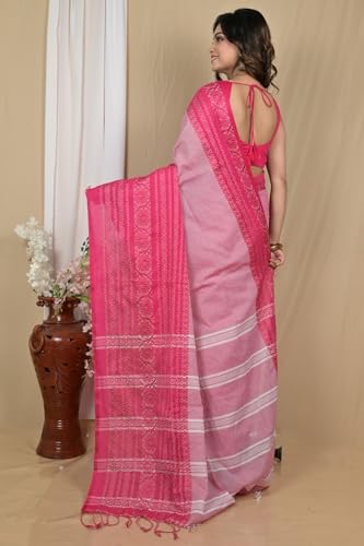 Image of eC ESHA'S COLLECTION Women's Cotton Blend Begumpuri Handloom Saree With Unstitched Running Blouse Piece
