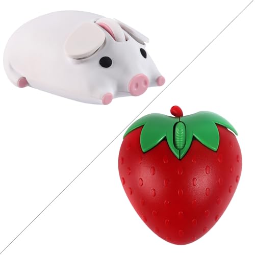 Wireless Mouse Cute Pig Design Bluetooth Dual Mode Portable Compact Lightweight Silent Optical Kawaii Mice Kids Girls Student School Office Gift White,Cute Red Strawberry Shape Wireless Bluetooth Mice