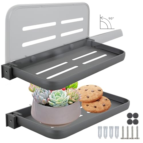 HSHGZSR 2Pcs RV Aluminum Wall Mounted RV Floating Shelf Fold Down Wall Shelf RV Drop Down Shelf Easy to Install Wall Folding Shelves Shelf Space Saving Small Folding Floating Shelves for RV Camper