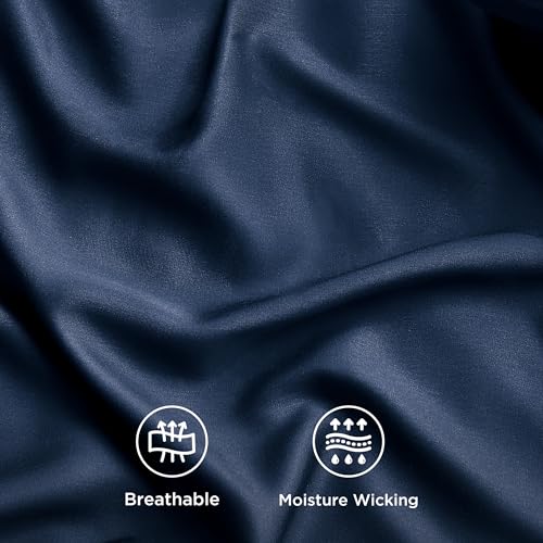 Image of Bedsure Cooling Sheets Twin, Rayon Derived from Bamboo, PureWoven, Breathable & Soft Twin Sheets Set, Deep Pocket Up to 16 Inches, Hotel Luxury Silky Bedding for Hot Sleepers, Navy