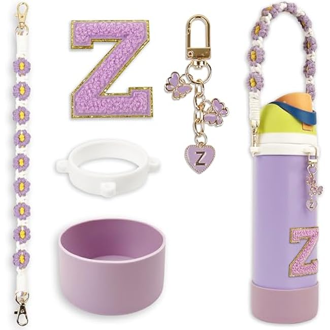 SITKOL Silicone Boot Cute Monogram Set Compatible with Owala Water Bottle 24 oz, 32 oz, 40 oz - Perfect Letter Owala Accessories for Owala Tumbler, Owala Free Sip, Pink Owala, Black Owala