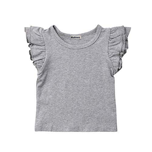 Mubineo Toddler Baby Girl Basic Plain Ruffle Sleeve Cotton T Shirts Tops Tee Clothes (Grey, 6-12 Months)
