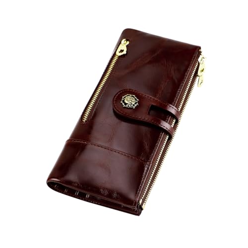Image of Women's RFID Blocking Wallet Soft Leather Clutch Money Ladies Purse Slim Card Holder Organizer Zip Pocket (3013-Coffee)