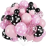 Pink and Black Balloons,60Pcs Light Pink Black Polka Dot Latex Balloons 12Inch Confetti Balloons for Arch Garland Kit Girls Women Mouse Birthday Party Decorations Princess Baby Shower Party Supplies