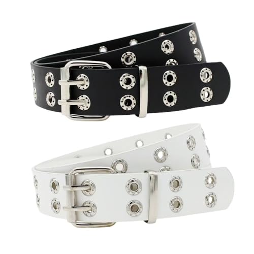 Women's Black Studded Leather Belt with Double Grommets Punk Gothic Scene Belt for Fashion4