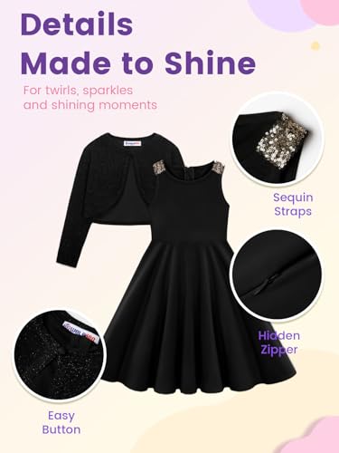 WELAKEN Girls Twirl Dress Set with Sparkly Shrug – Sequin Strap Sleeveless Party Formal Dress4