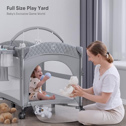 Image of Obee Odee 4 in 1 Baby Bassinet, Pack and Play, Bedside Crib Sleeper, Diaper Changer - Comes with Mattress, Mosquito Net,Bottom Storage and Toy Bar for Newborn to Toddles