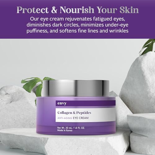 Envy Collagen & Peptides Eye Cream - Reduces Dark Circles, Puffiness & Wrinkles, Moisturizing, Anti-Aging, Rejuvenates, Dermatologist Tested, Cruelty-Free Korean Skin Care for All Skin Types - 1.01 Oz