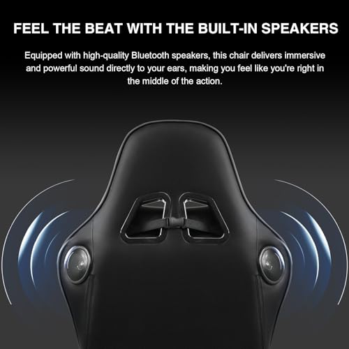 Sedia da gaming, con poggiapiedi, altoparlante Bluetooth, ergonomica, da ufficio, da scrivania, con schienale regolabile, portata 150 kg, colore: nero - Sedia gaming - Immagine 6
