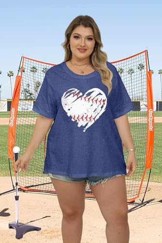 BLANCHES Plus Size Baseball Shirts Women Baseball Mom Tshirts Heart Graphic Softball Tee Game Day Short Sleeve Tops2