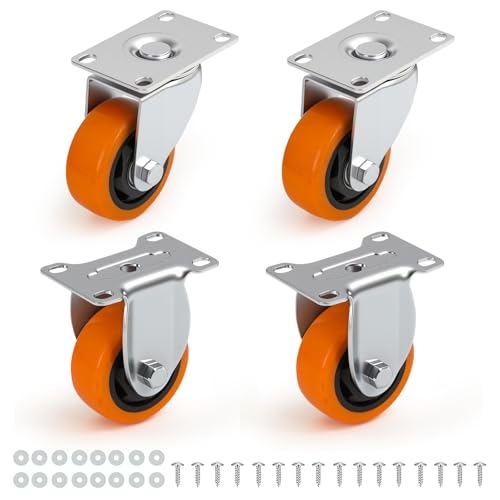 3 Fixé en pouces & Roues de roulettes pivotantes 4, Orange PU Plaque de deux roulettes fixes et deux roulette pivotante offrent un suivi stable et lisse 360° mouvement.