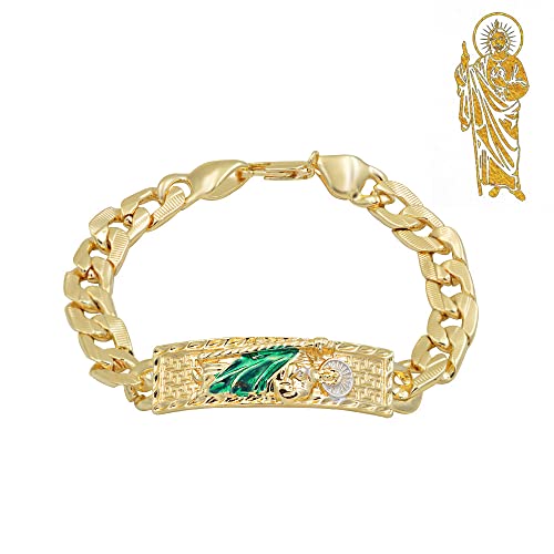 Giffor Cuban Chain ID Bracelets for Men Women,18K Gold Plated Saint Jude Bracelet San Judas Chains,Nickel-Free, Hypoallergenic Jewelry, 8.86