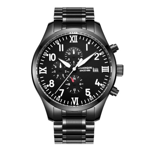 Guanqin Multifunktionale mechanische Armbanduhr für Herren, automatisch, selbstaufziehend, Saphirglas, Business-Kalender, Woche, leuchtend, wasserdicht, Edelstahl, Lederarmband, Schwarzer Stahl Guanqin Multifunktionale mechanische Armbanduhr für Herren, automatisch, selbstaufziehend, Saphirglas, Business-Kalender, Woche, leuchtend, wasserdicht, Edelstahl, Lederarmband, Schwarzer Stahl